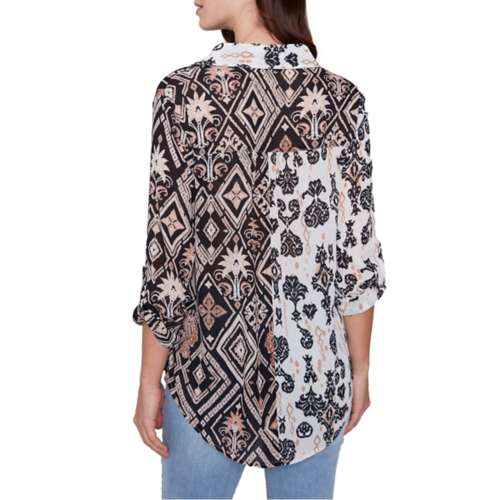 Women's Charlie B Printed Crinkle Georgette Long Sleeve Button Up Shirt