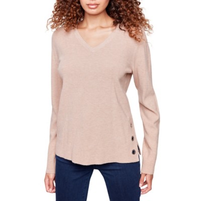 Women's Charlie B Grommet Side Slit V-Neck Pullover Sweater
