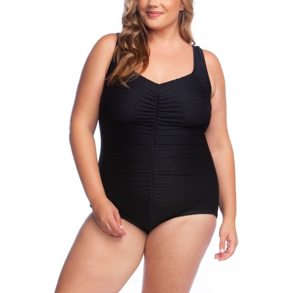 Women's Maxine Plus Size Textured Spa Shirred Girl Leg One-Piece product image