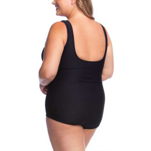 Women's Maxine Plus Size Textured Spa Shirred Girl Leg One-Piece Swimsuit