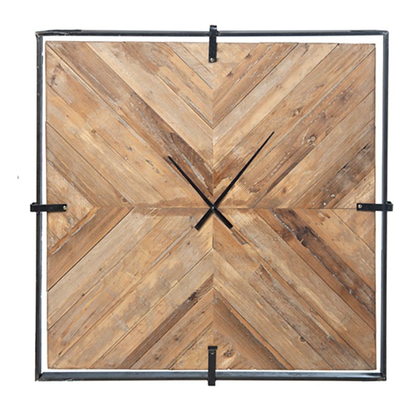 Midwest-CBK Square Reclaimed Wood Inlay Wall Clock (Each One Will Vary)