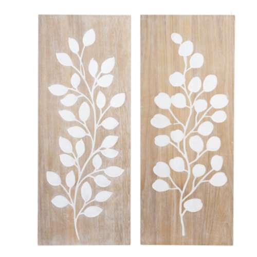Midwest-CBK Carved Leaf Pattern Wall Dcor (Set of 2)