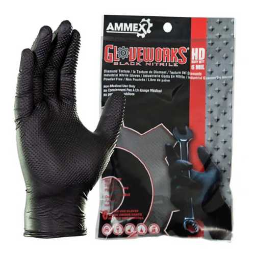 Gloveworks HD Black Nitrile Disposable Gloves 6 Pack