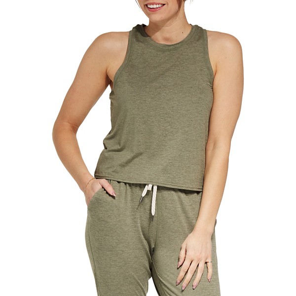 Women's World Famous/Pulse Venture Crop Crew Neck Tank Top Large Olive