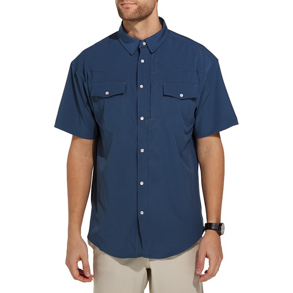 Men's World Famous/Pulse Flathead Button Up Shirt Large Blue Dusk