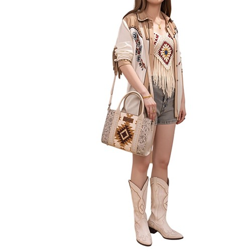 Montana West Wrangler Tooled Aztec Knitted Concealed Carry Tote