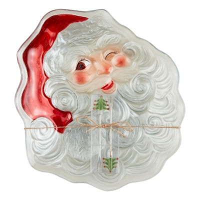 Mud Pie Glass Santa Platter with Picks