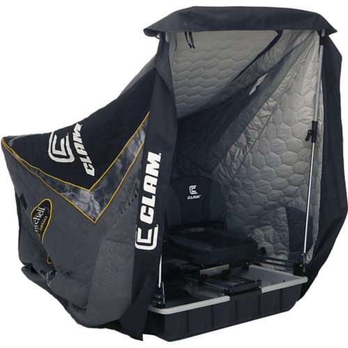 CLAM 14471 Portable 4 to 6 Person 9 Foot Jason Mitchell X5000 Ice Fishing  Angler Thermal Hub Shelter Tent with Anchors, Tie Ropes, and Carrying Bag