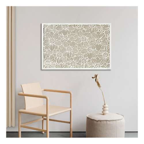 StyleCraft Home Collection FLORAL SHADOW BOX  Woven Flower Rice Paper Wall Art with Matte White Frame