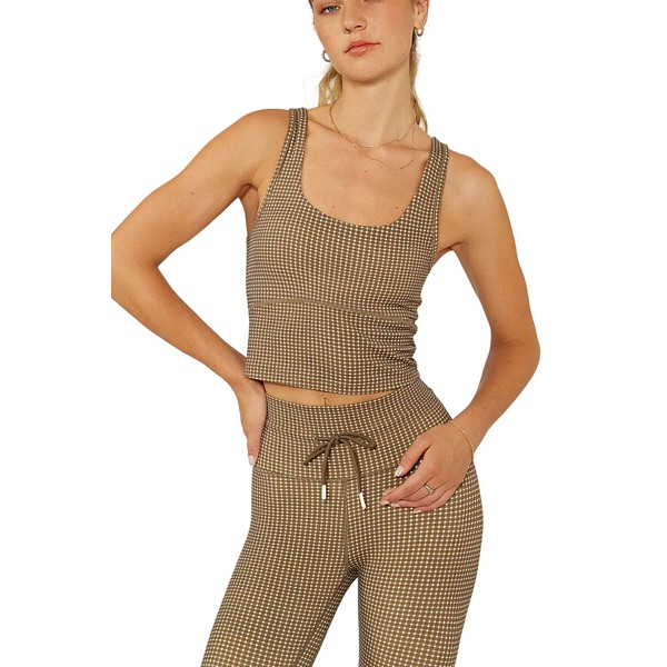 Women's Cream Yoga Ali Sports Bra Small Olive Gingham