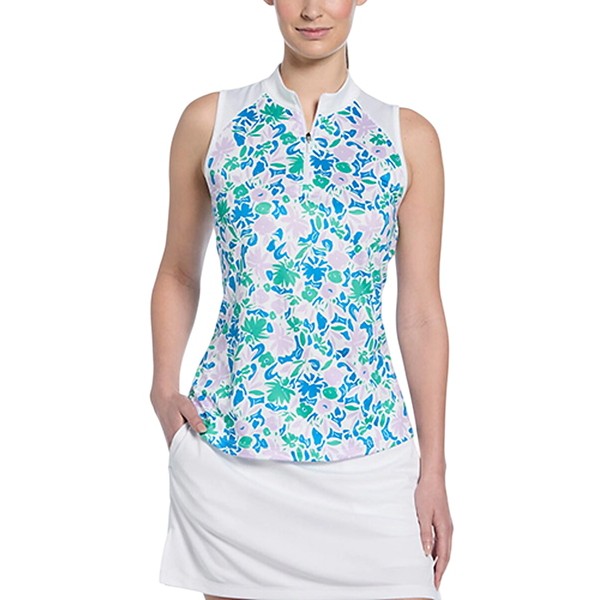 Women's PGA Tour Floral Sleeveless Polo Medium Bright White