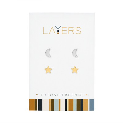 Layers Moon Star Stud Earrings