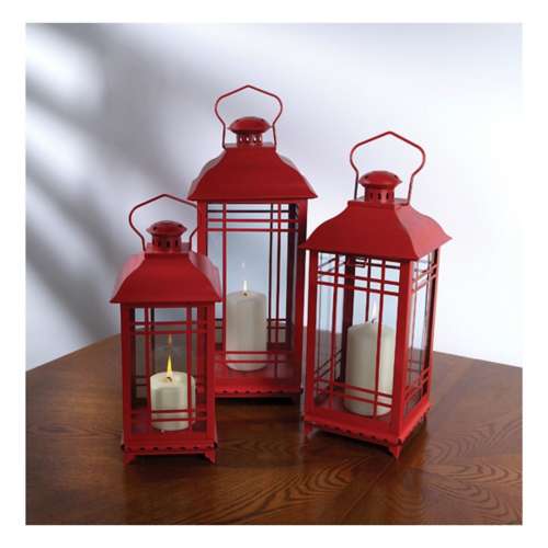 Melrose International Traditional Red Metal Lantern (Set of 3)