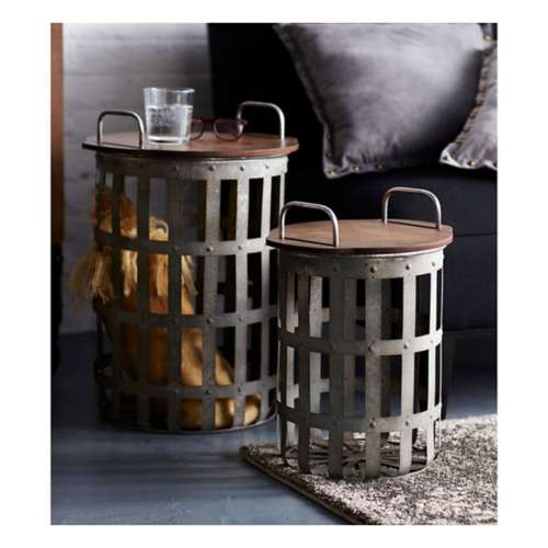 Melrose International Metal and Wood Side Basket Tables (Set of 2)