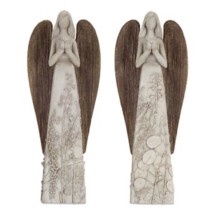 Melrose International Floral Sculpted Angel with Wood Style Wings (Set of 2)