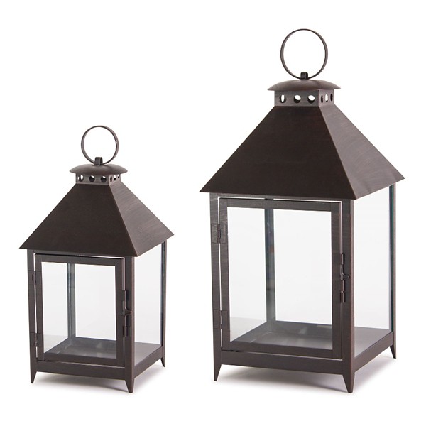 Melrose International Footed Iron Metal Lantern (Set of 2)