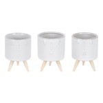Melrose International Porcelain Face Planter with Wooden Legs (Set of 3) - Thumbnail 1 of 2
