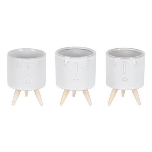 Melrose International Porcelain Face Planter with Wooden Legs (Set of 3) - Primary Image