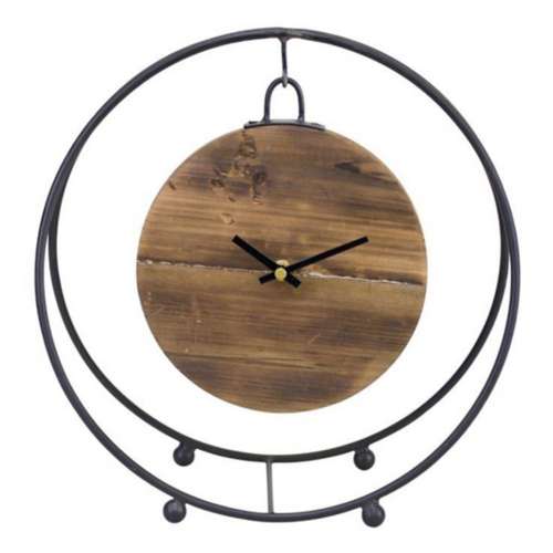 Melrose International 11.5"D Natural Wooden Hanging Clock in Round Metal Stand
