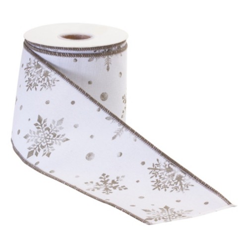 Melrose International 4" x 10 Yds. Snowflake Wired Cotton Ribbon (Set of 2) - Primary Image