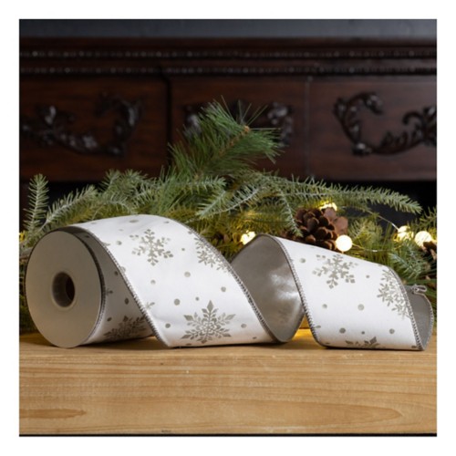 Melrose International 4" x 10 Yds. Snowflake Wired Cotton Ribbon (Set of 2) - Primary Image