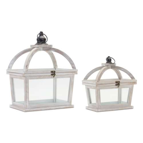 Melrose International White Tapered Wood Lantern with Open Lid (Set of 2)