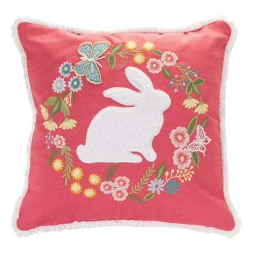 Melrose International Embroidered Rabbit Floral Pillow 16"SQ