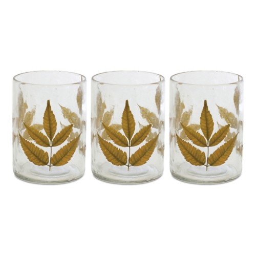 Melrose International Dried Yellow Leaf Glass Candle Holder (Set of 3) - Primary Image