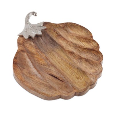 Melrose International Wooden Pumpkin Tray with Aluminum Stem