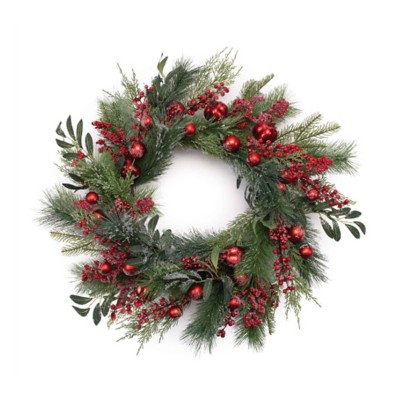 Melrose International Mixed Pine Berry and Ornament Wreath 24"D