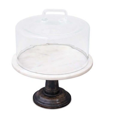 Melrose International Marble Pedestal Cake Stand with Cover 14"H