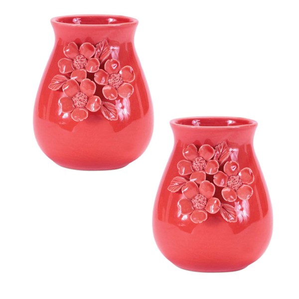 Melrose International Storeware 6.5in Vase with Floral Accent (Set of 2)