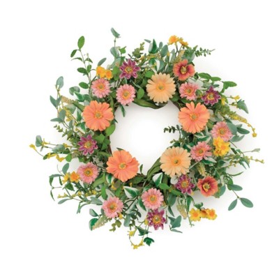 Melrose International Mixed Gerbera Daisy Wreath 24"D