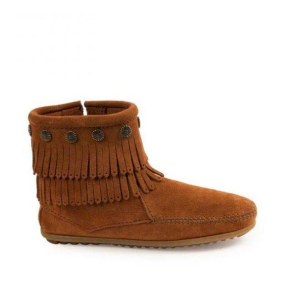Women’s Minnetonka Double Fringe Side Zip Western Boots 5 Brown