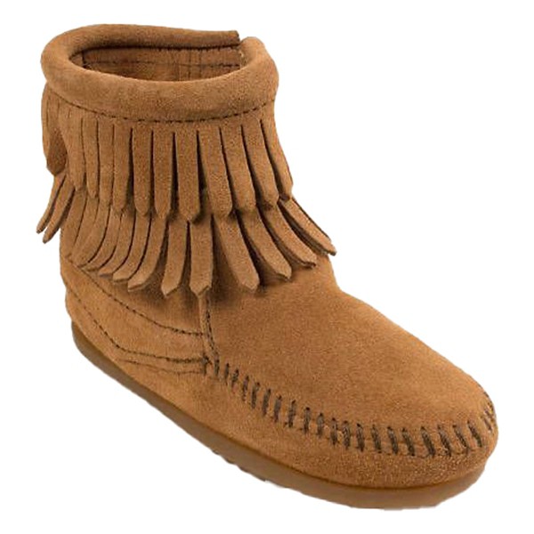 Minnetonka Double Fringe Side Zip Western Boots Toddler 7T Taupe