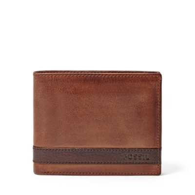 Men's Fossil Quinn Bifold with Flip ID Leather Wallet - Black - Size