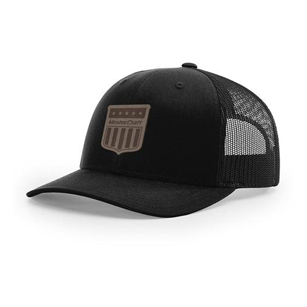 Men's Fabri-Tech Mastercraft Leather Shield Patch Trucker Snapback Hat product image