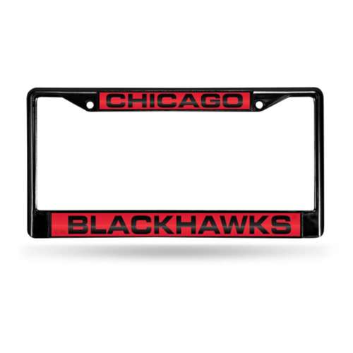 Rico Industries Chicago Blackhawks Black Laser Cut Chrome License Plate Frame