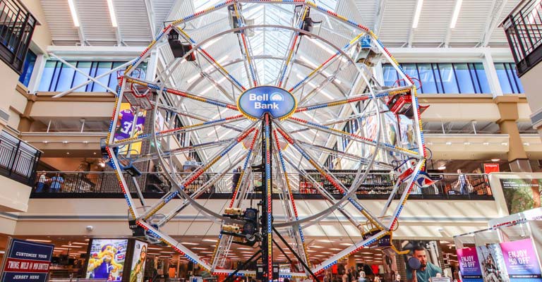 45-foot Ferris wheel with people riding on it
