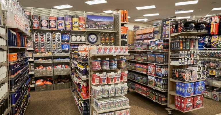 a variety of pro and college fan shop accessories