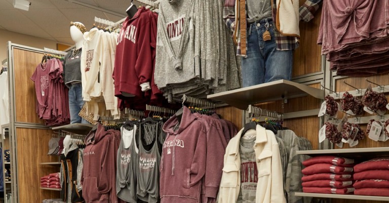 womens grizzlies apparel on a wall display