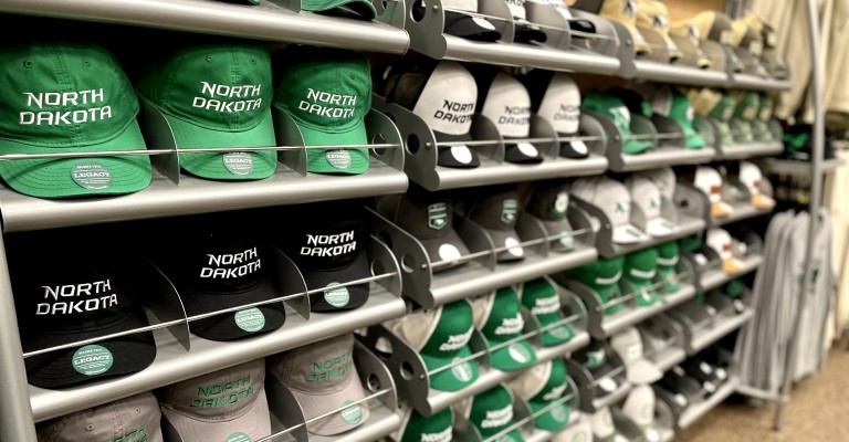 UND hats and caps on display