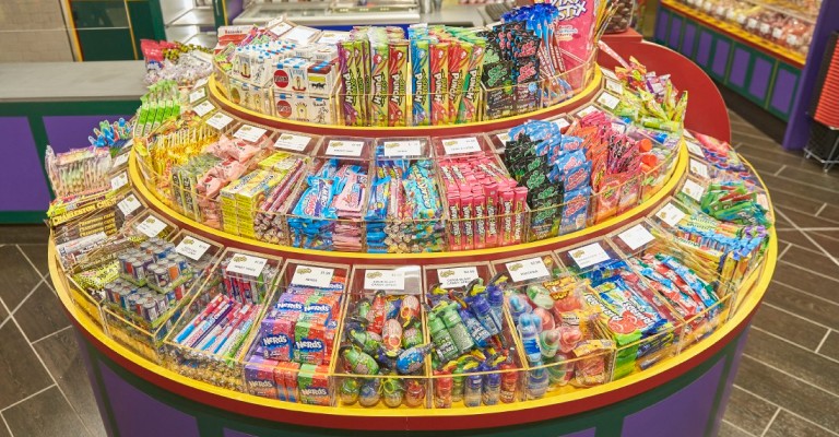 a variety of candy at fuzziwigs candy factory 