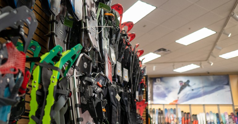 a variety of snowshoes at a scheels location