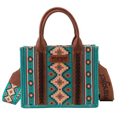 Montana West Wrangler Allover Aztec Dual Sided Print Crossbody Canvas Tote