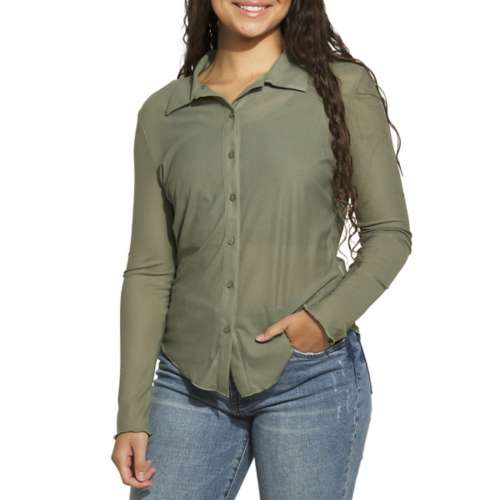 Women's Dex Clothing Mesh Long Sleeve Button Up Shirt