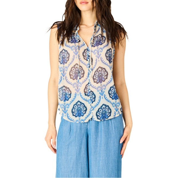 Women's Dex Clothing Tie Notch Neck Tank Top Medium Blue