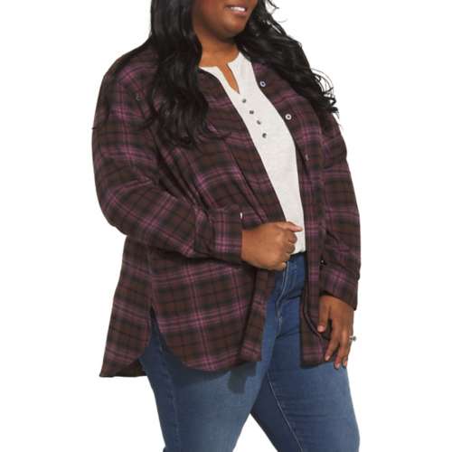 Women's North River Plus Size Brushed Tunic Long Sleeve Button Up Shirt