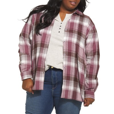 Women's North River Plus Size Brushed Boyfriend Long Sleeve Button Up Short shirt