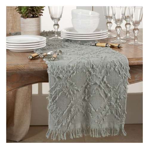 Saro Trading Co. Fringe Waffle Weave Table Runner